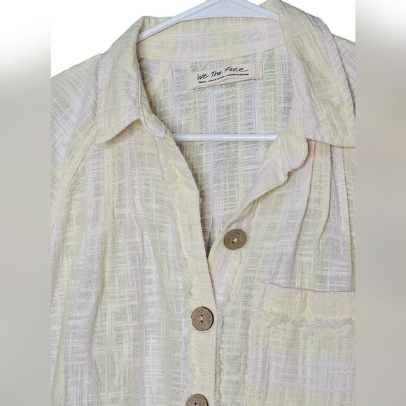 Free People We The Free Away At Sea Yellow Striped Frayed Hem Top size S - Picture 9 of 12